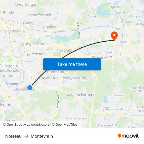 Noiseau to Montevrain map