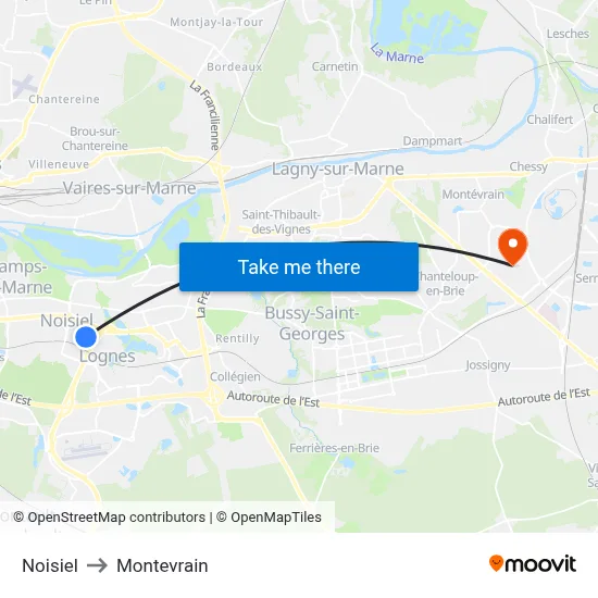 Noisiel to Montevrain map