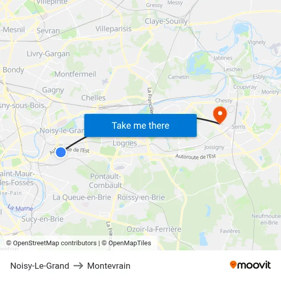 Noisy-Le-Grand to Montevrain map