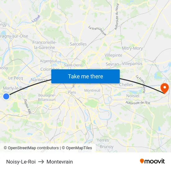 Noisy-Le-Roi to Montevrain map