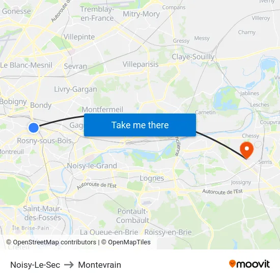 Noisy-Le-Sec to Montevrain map