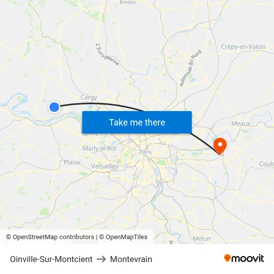 Oinville-Sur-Montcient to Montevrain map