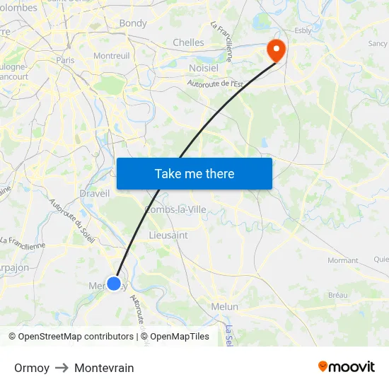 Ormoy to Montevrain map