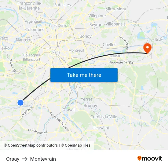 Orsay to Montevrain map