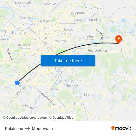 Palaiseau to Montevrain map