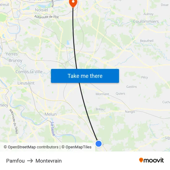 Pamfou to Montevrain map