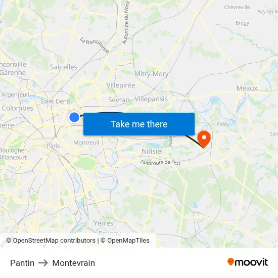 Pantin to Montevrain map