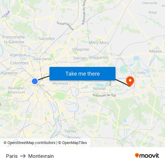 Paris to Montevrain map