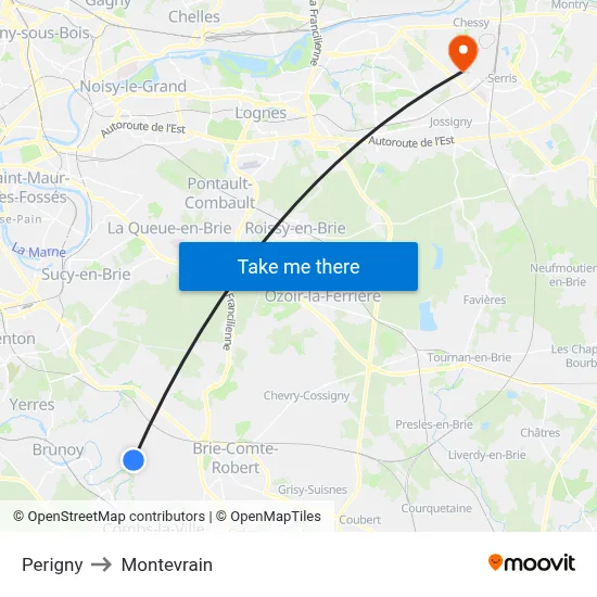 Perigny to Montevrain map
