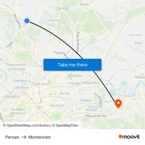 Persan to Montevrain map