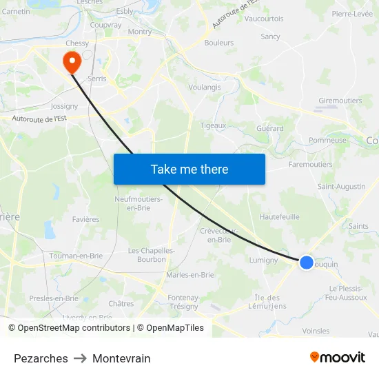 Pezarches to Montevrain map
