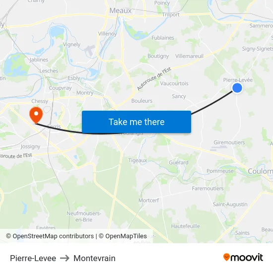 Pierre-Levee to Montevrain map
