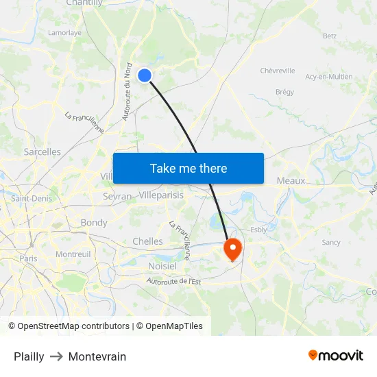 Plailly to Montevrain map