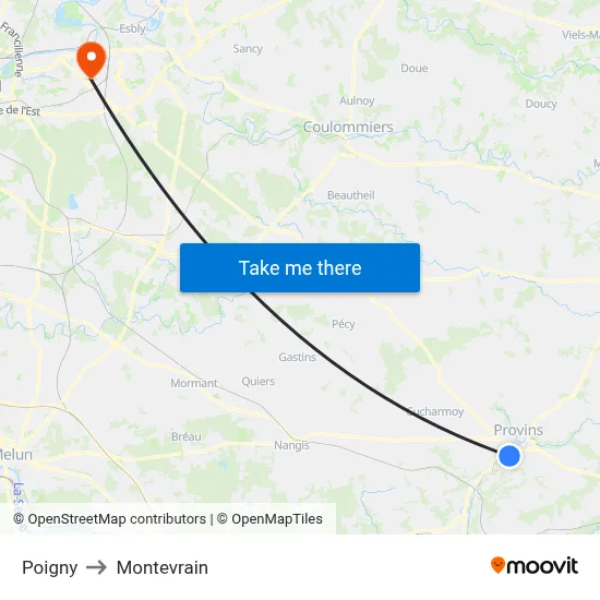 Poigny to Montevrain map