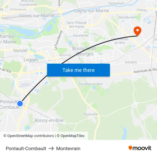 Pontault-Combault to Montevrain map