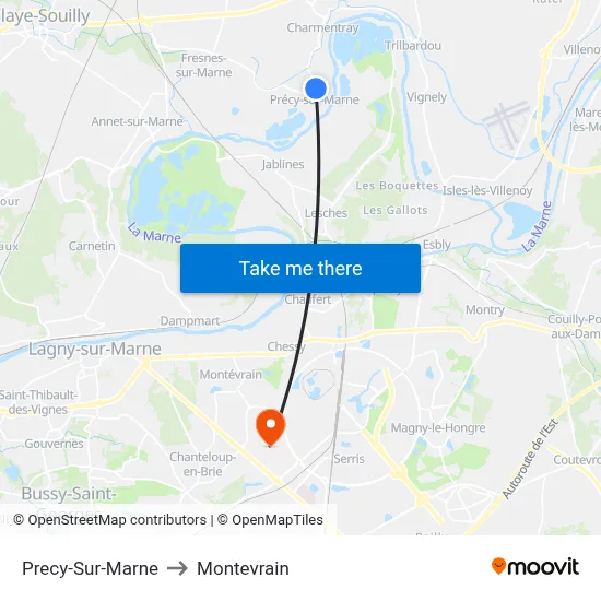 Precy-Sur-Marne to Montevrain map