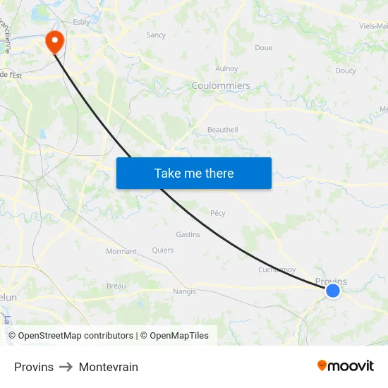 Provins to Montevrain map