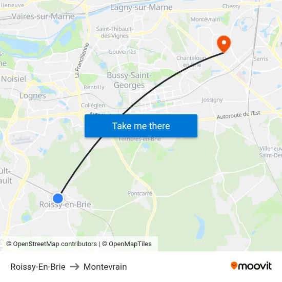 Roissy-En-Brie to Montevrain map