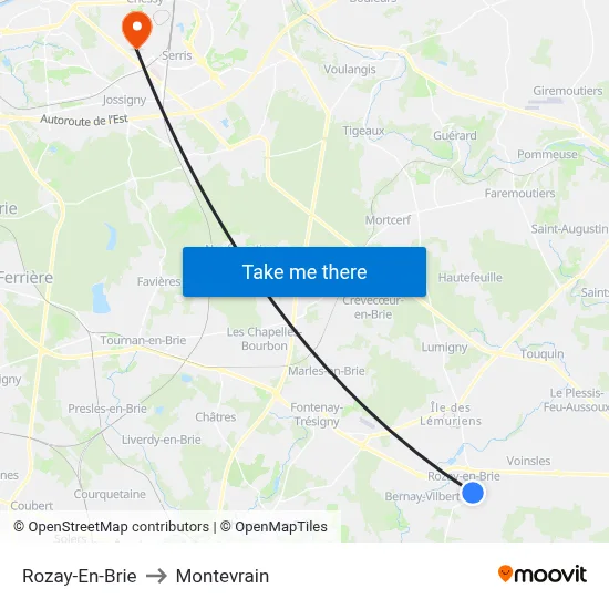 Rozay-En-Brie to Montevrain map