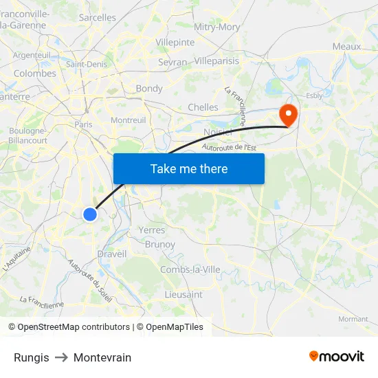 Rungis to Montevrain map