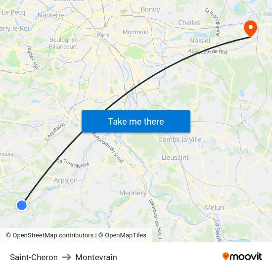 Saint-Cheron to Montevrain map