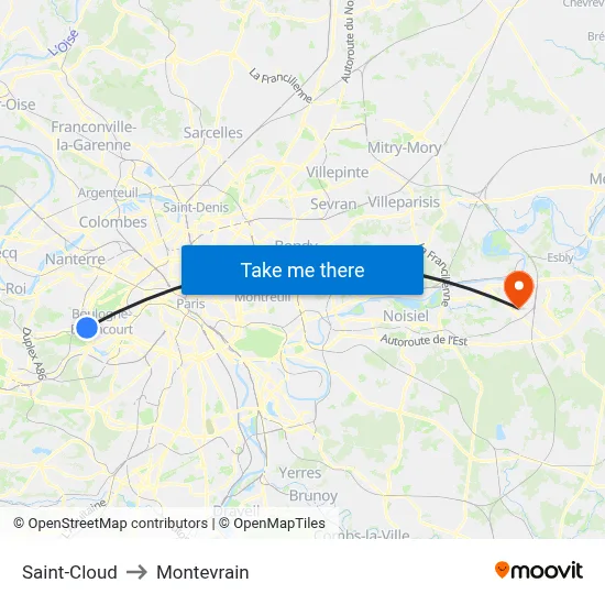 Saint-Cloud to Montevrain map
