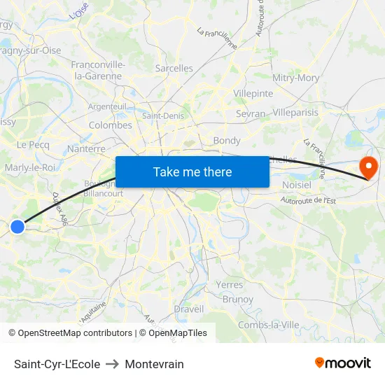 Saint-Cyr-L'Ecole to Montevrain map