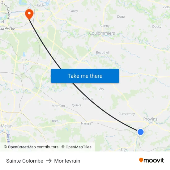 Sainte-Colombe to Montevrain map