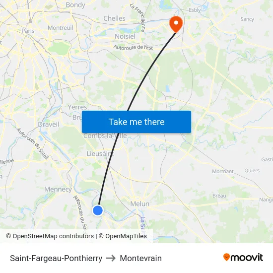 Saint-Fargeau-Ponthierry to Montevrain map