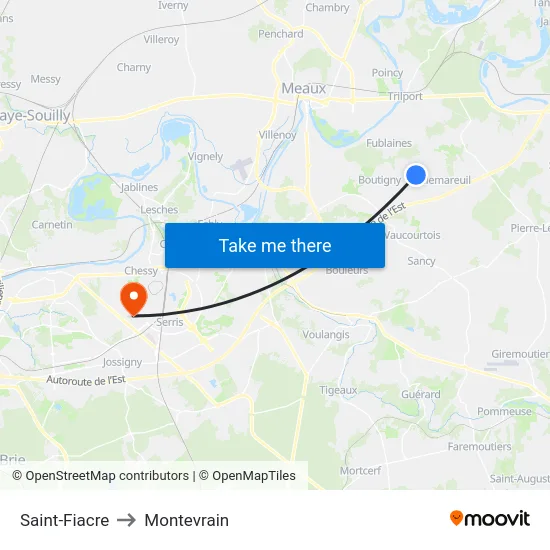 Saint-Fiacre to Montevrain map
