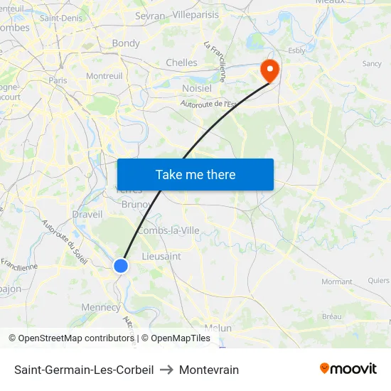 Saint-Germain-Les-Corbeil to Montevrain map
