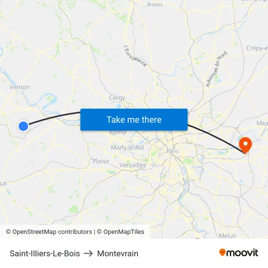 Saint-Illiers-Le-Bois to Montevrain map