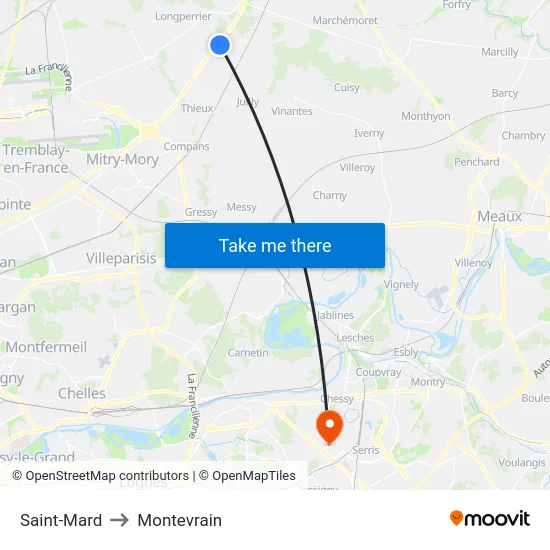 Saint-Mard to Montevrain map