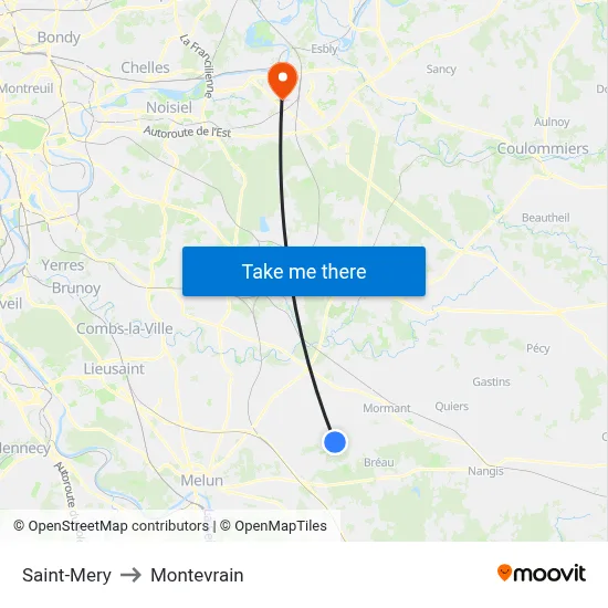 Saint-Mery to Montevrain map