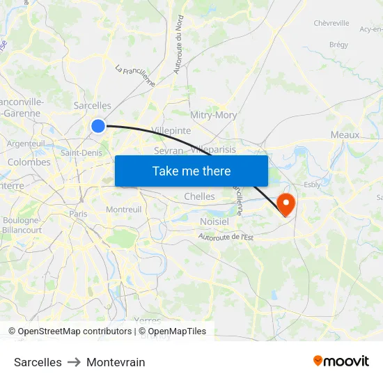 Sarcelles to Montevrain map