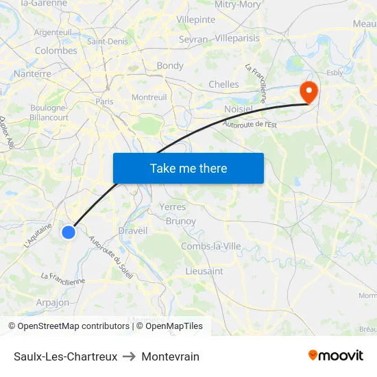 Saulx-Les-Chartreux to Montevrain map