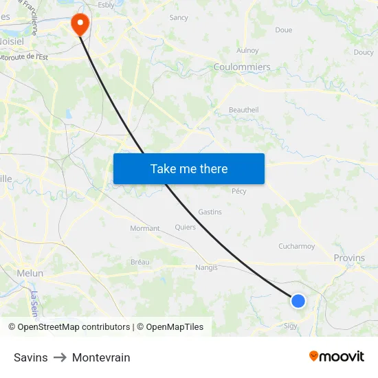 Savins to Montevrain map