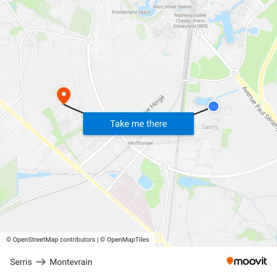 Serris to Montevrain map