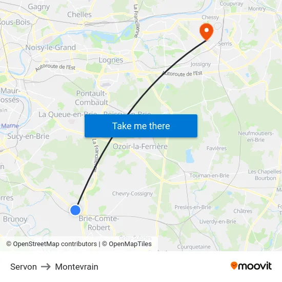 Servon to Montevrain map