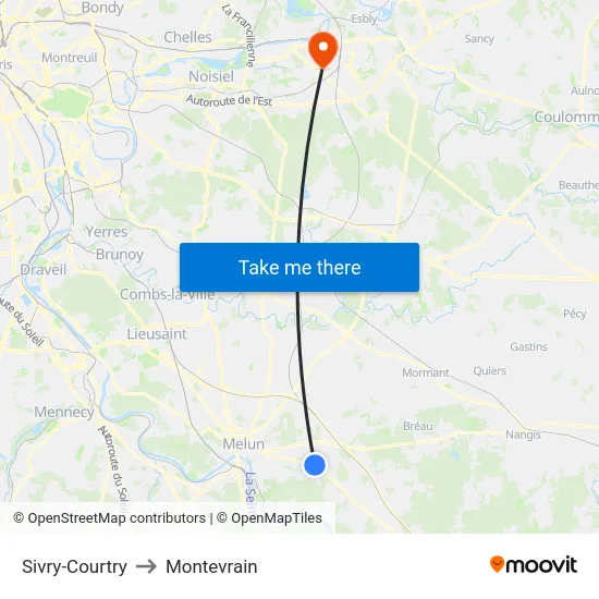 Sivry-Courtry to Montevrain map