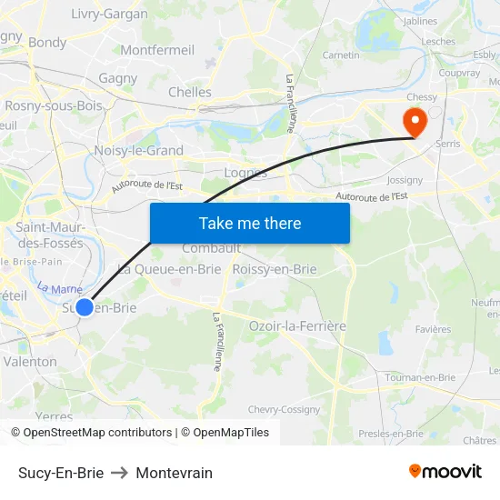 Sucy-En-Brie to Montevrain map