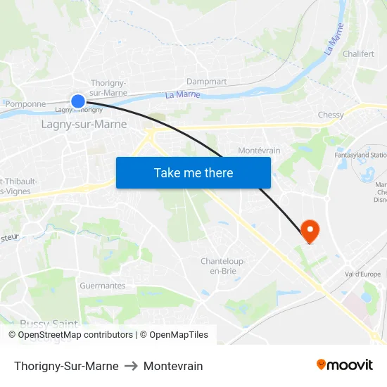 Thorigny-Sur-Marne to Montevrain map
