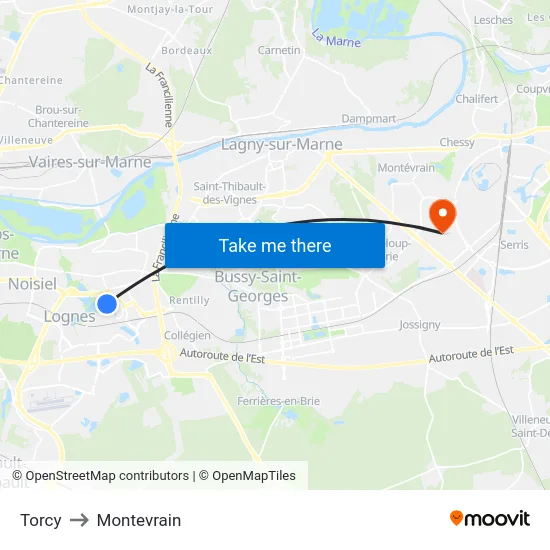 Torcy to Montevrain map