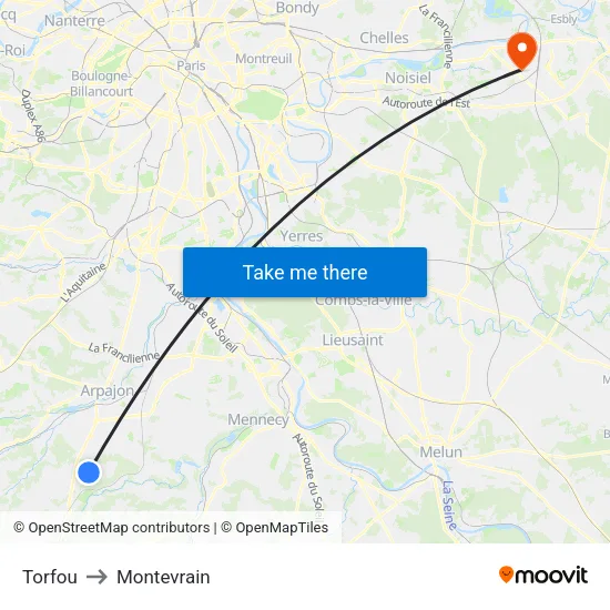 Torfou to Montevrain map