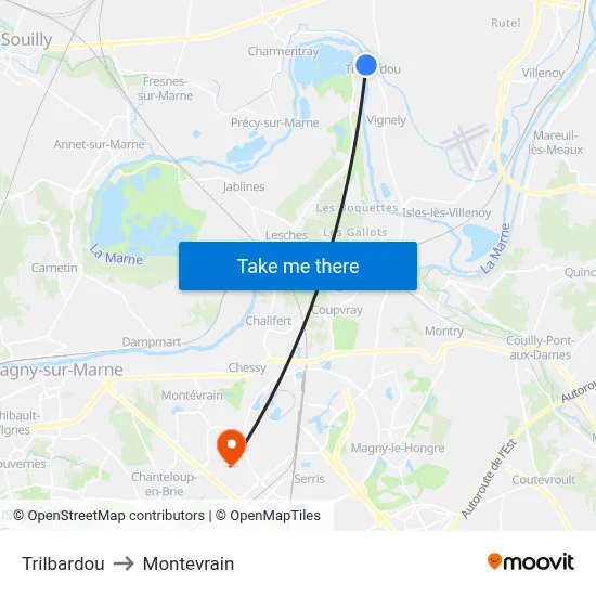 Trilbardou to Montevrain map