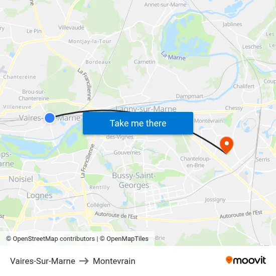 Vaires-Sur-Marne to Montevrain map