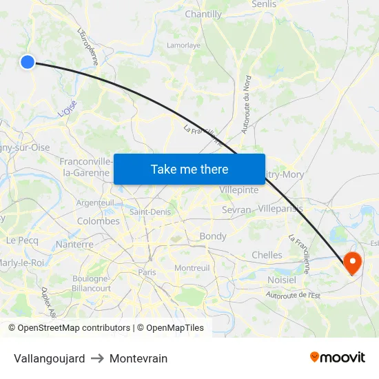 Vallangoujard to Montevrain map