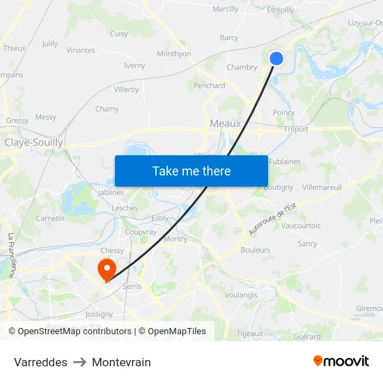 Varreddes to Montevrain map