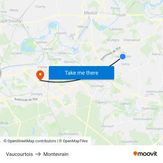 Vaucourtois to Montevrain map