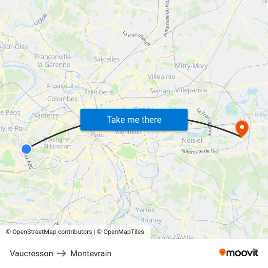 Vaucresson to Montevrain map